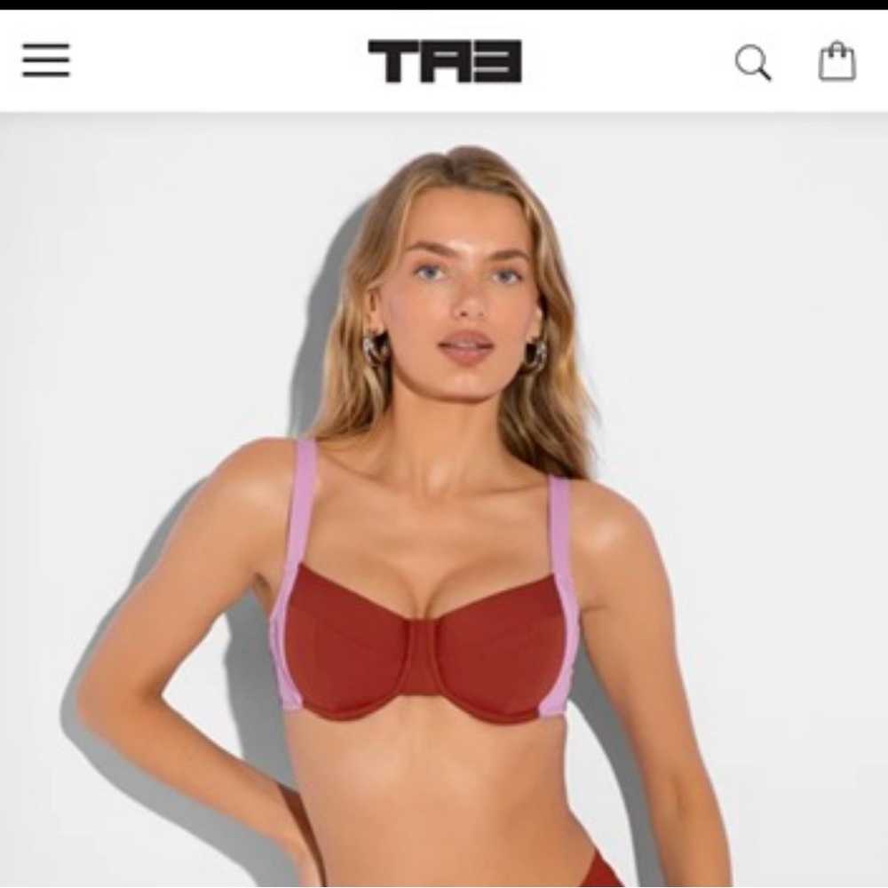 Two-Tone “Lifty” Underwire Bikini Top - Deep Red + Lilac Pink Straps (TOP ONLY)
